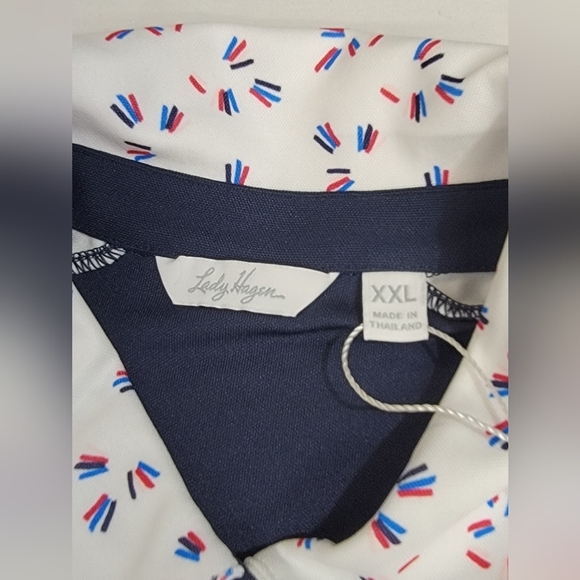 Lady Hagen Americana Print Block Short Sleeve Polo Sparklers White/Navy XXL - Picture 8 of 11